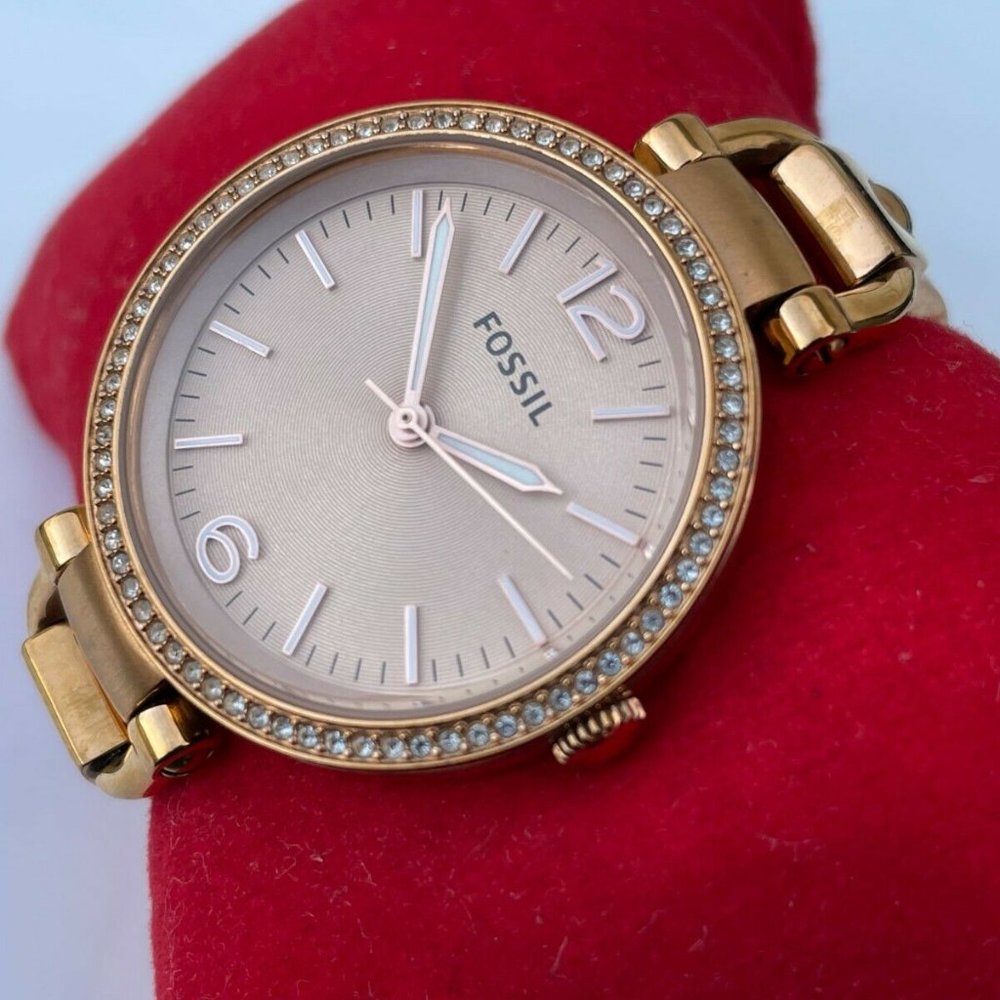 Fossil Ladies Watch GEORGIA Gold Tone Analog Crystals Accent Bezel Wrist Watch - Picture 4 of 12